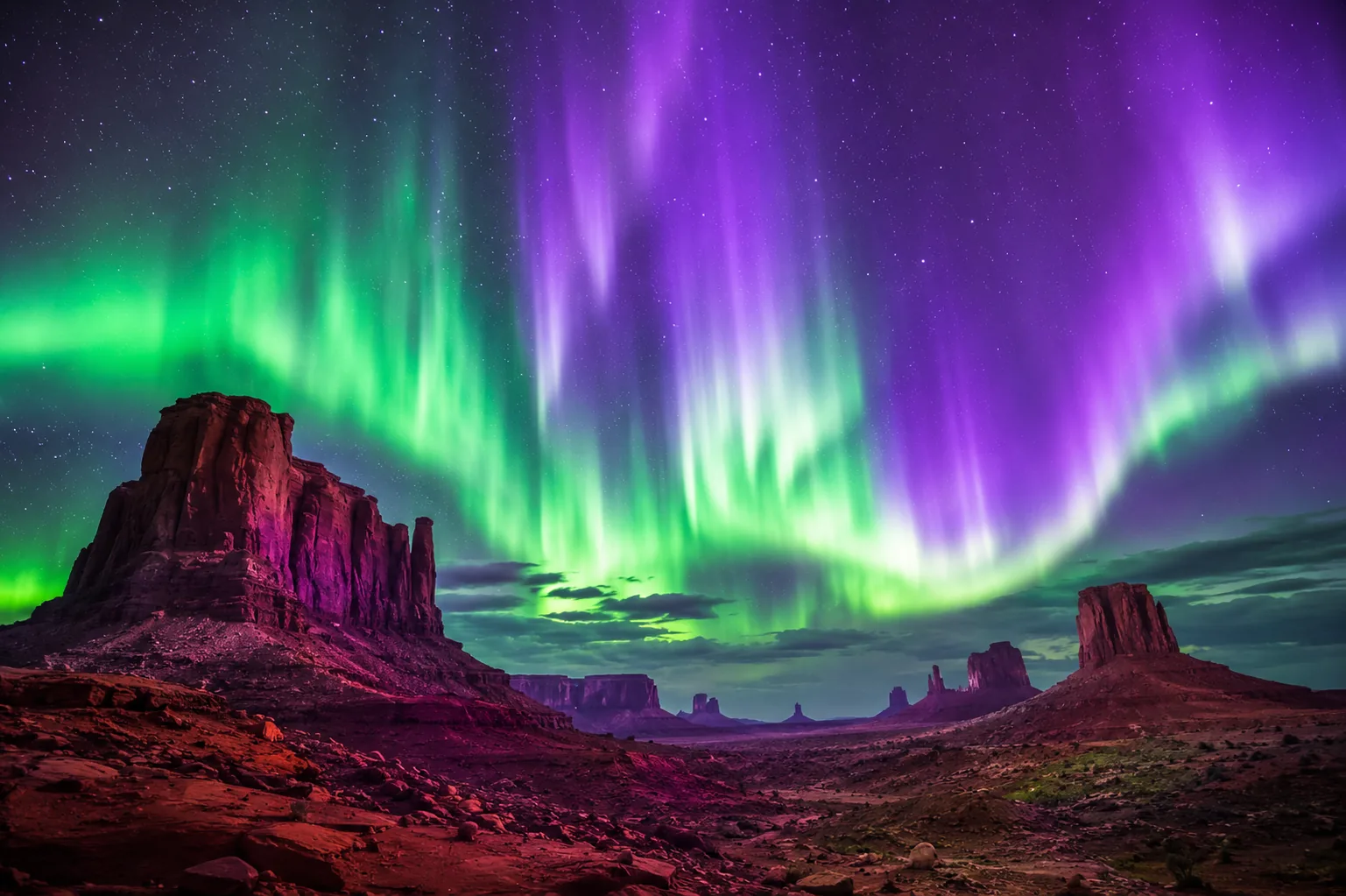 Aurora over canyon